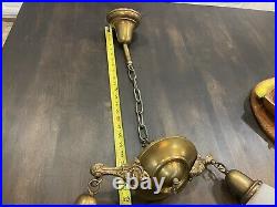 Antique Art Deco Nouveau Brass Bryant Ceiling Fixture Chandelier Drop Light Lamp