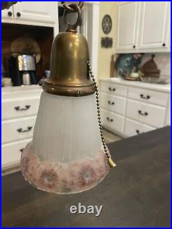 Antique Art Deco Nouveau Brass Bryant Ceiling Fixture Chandelier Drop Light Lamp