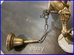 Antique Art Deco Nouveau Brass Bryant Ceiling Fixture Chandelier Drop Light Lamp