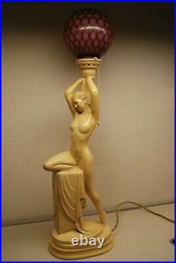 Antique Art Deco Nouveau French Austrian Glass Shade Figural Erotic Art Lamp