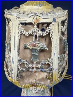 Antique Art Deco Nouveau French Cast Iron Boudoir Lamp Floral Working