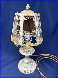 Antique Art Deco Nouveau French Cast Iron Boudoir Lamp Floral Working