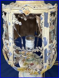 Antique Art Deco Nouveau French Cast Iron Boudoir Lamp Floral Working