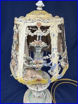 Antique Art Deco Nouveau French Cast Iron Boudoir Lamp Floral Working