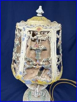 Antique Art Deco Nouveau French Cast Iron Boudoir Lamp Floral Working