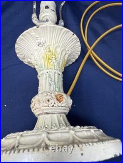 Antique Art Deco Nouveau French Cast Iron Boudoir Lamp Floral Working