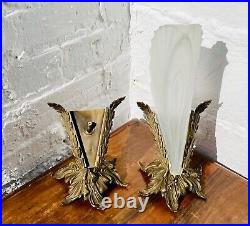 Antique Art Deco Nouveau Slip Shade TABLE LAMPS PAIR No Glass Shades