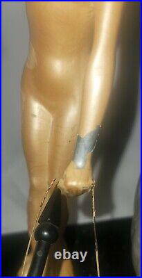 Antique Art Deco Nude Nymph Riding Dolphins Spelter Figural Lady Lamp