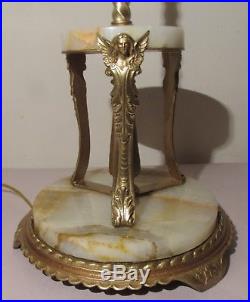 Antique Art Deco Onyx with Angels Figures Bridge Floor Lamp