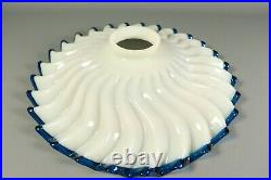 Antique Art Deco Opaline Milk Glass Blue Trim French Pulley Lamp Shade 1930s