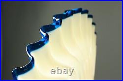 Antique Art Deco Opaline Milk Glass Blue Trim French Pulley Lamp Shade 1930s