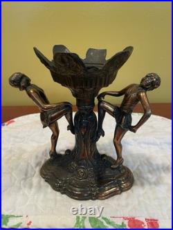 Antique Art Deco Period Lamp With Two Dancers Bronze Painted Finish 1930's
