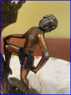 Antique Art Deco Period Lamp With Two Dancers Bronze Painted Finish 1930's