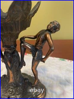 Antique Art Deco Period Lamp With Two Dancers Bronze Painted Finish 1930's