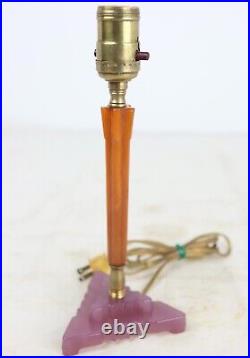 Antique Art Deco Purple Glass & Bakelite Small Boudoir Desk Table Lamp Working