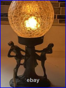 Antique Art Deco Ronson Lamp With Dancing Ladies Crackle Glass Globe (Rare!)
