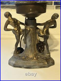 Antique Art Deco Ronson Lamp With Dancing Ladies Crackle Glass Globe (Rare!)