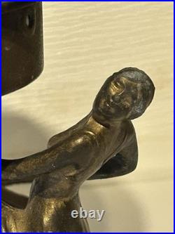 Antique Art Deco Ronson Lamp With Dancing Ladies Crackle Glass Globe (Rare!)