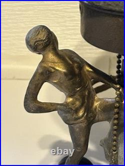 Antique Art Deco Ronson Lamp With Dancing Ladies Crackle Glass Globe (Rare!)