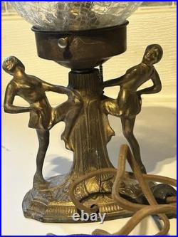 Antique Art Deco Ronson Lamp With Dancing Ladies Crackle Glass Globe (Rare!)