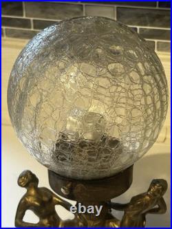 Antique Art Deco Ronson Lamp With Dancing Ladies Crackle Glass Globe (Rare!)