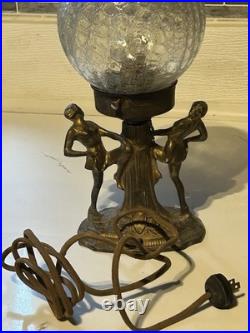 Antique Art Deco Ronson Lamp With Dancing Ladies Crackle Glass Globe (Rare!)