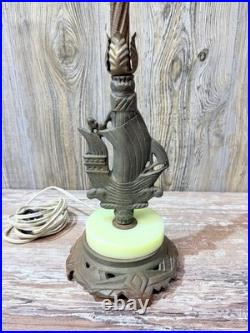 Antique Art Deco Sailing Ship Lamp Uranium Slag Base 23 Tall
