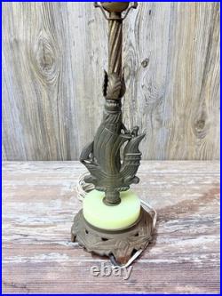 Antique Art Deco Sailing Ship Lamp Uranium Slag Base 23 Tall