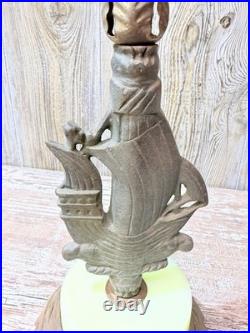 Antique Art Deco Sailing Ship Lamp Uranium Slag Base 23 Tall