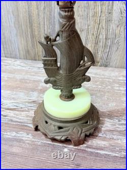 Antique Art Deco Sailing Ship Lamp Uranium Slag Base 23 Tall