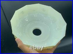 Antique Art Deco Seiling Lamp Light Glass Shade Hand Painted Enamel Flowers 1930