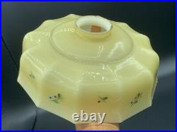 Antique Art Deco Seiling Lamp Light Glass Shade Hand Painted Enamel Flowers 1930