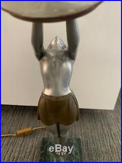 Antique Art Deco Signed Figural Deco Lamp Original Ball Shade Signed