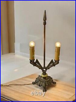 Antique Art Deco Signed JM Ornate Cast Iron Table Lamp