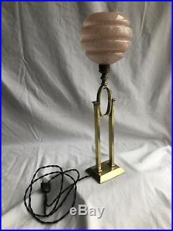 Antique Art Deco Silver Plated Table Lamp. C1930. Stepped Glass Shade