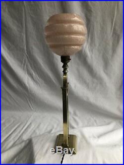 Antique Art Deco Silver Plated Table Lamp. C1930. Stepped Glass Shade