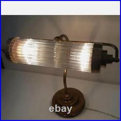 Antique Art Deco Skyscraper Bankers Table Lamp Brass & Glass Vintage Lighting