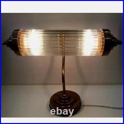 Antique Art Deco Skyscraper Bankers Table Lamp Brass & Glass Vintage Lighting