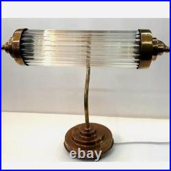 Antique Art Deco Skyscraper Bankers Table Lamp Brass & Glass Vintage Lighting