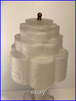 Antique Art Deco Skyscraper Shade Dancing Couple Frosted Glass Lamp 14 in