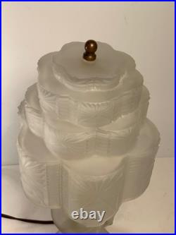 Antique Art Deco Skyscraper Shade Dancing Couple Frosted Glass Lamp 14 in