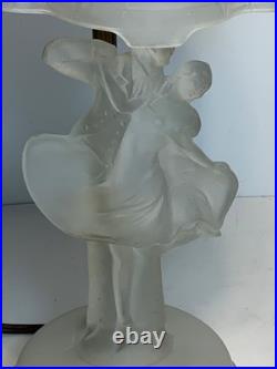 Antique Art Deco Skyscraper Shade Dancing Couple Frosted Glass Lamp 14 in