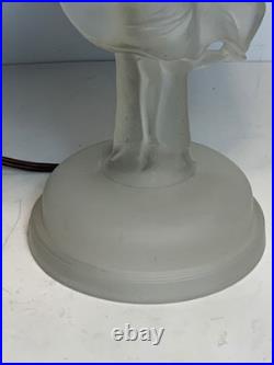 Antique Art Deco Skyscraper Shade Dancing Couple Frosted Glass Lamp 14 in