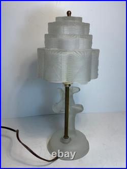 Antique Art Deco Skyscraper Shade Dancing Couple Frosted Glass Lamp 14 in