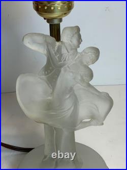 Antique Art Deco Skyscraper Shade Dancing Couple Frosted Glass Lamp 14 in