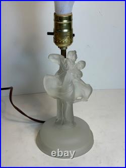 Antique Art Deco Skyscraper Shade Dancing Couple Frosted Glass Lamp 14 in