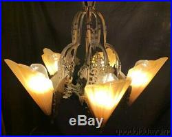 Antique Art Deco Slip Shade Light Fixture Chandelier Lamp MidWest Mfg. Soleure