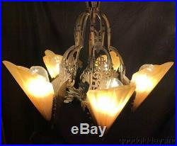 Antique Art Deco Slip Shade Light Fixture Chandelier Lamp MidWest Mfg. Soleure