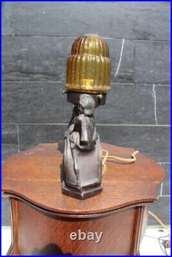 Antique Art Deco Spelter Figural Table Desk Side Lamp Horse and Warrior