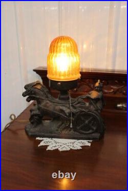 Antique Art Deco Spelter Figural Table Desk Side Lamp Horse and Warrior